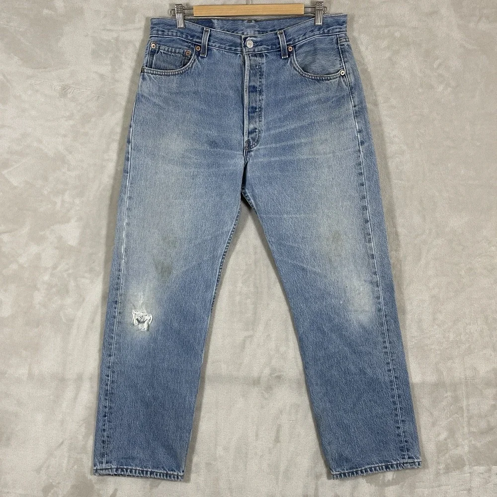 Vtg USA Levis 501 Jeans Mens 36x30 (fit 33x29) Whisker Fade Washout Distressed